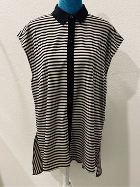 DKNY Black and Cream Striped Sleeveless Button-Front Top perfect condition sz L